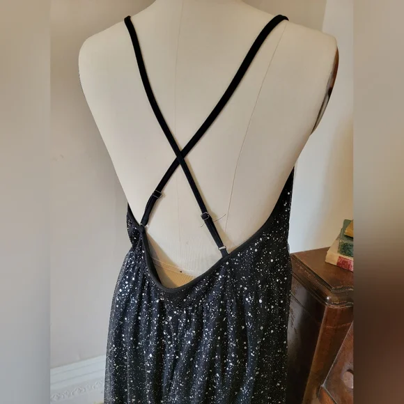 Black Plus Size Maxi Gown Silver Paint Splatter XL 1X - Picture 8 of 8